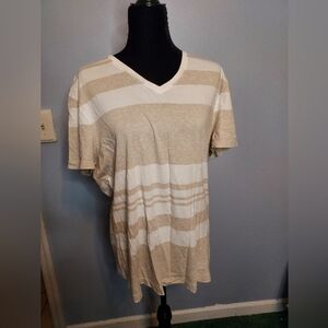 Oversized Banana Republic Tan and White Striped Shirt Size Large